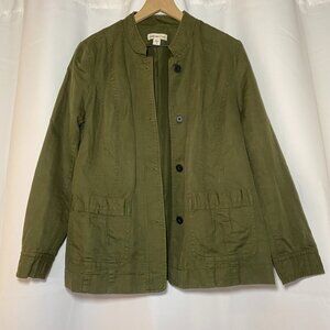 Coldwater Creek Army Green Military Jacket Womens 10 Linen Blend Mandarin Collar